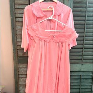 Vintage shadow line pink gown robe set nylon medium
